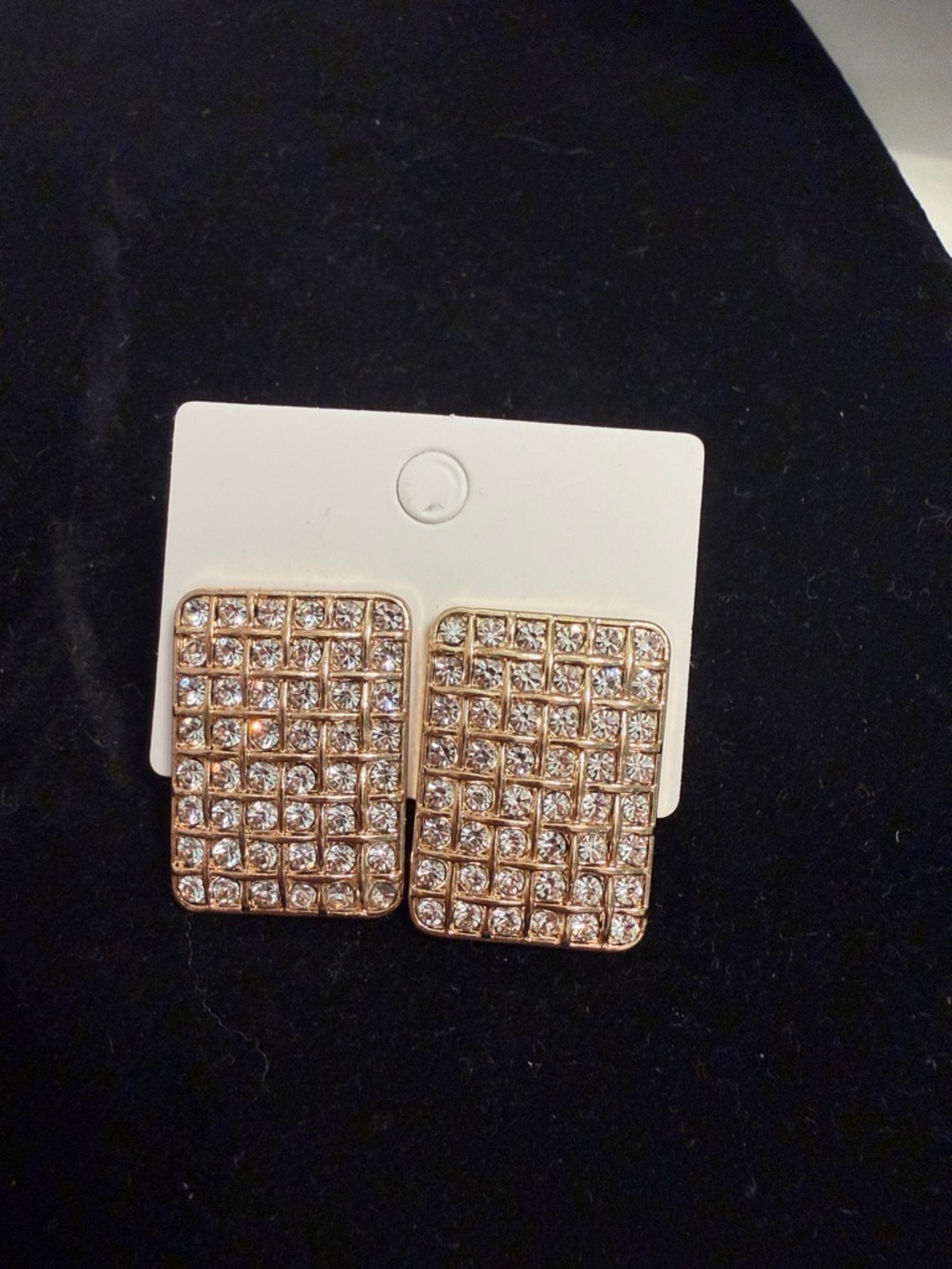 Rhinestone Grid Rectangle Stud Earrings - Rose Gold